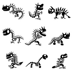 A Collection of Dinosaur Animal Skeletons and Skulls Cartoon Vectors