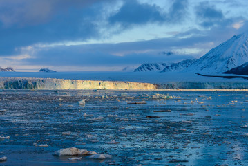 Beautiful Arctic landscape at sunset time.