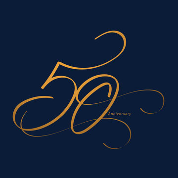 Handwriting celebrating, anniversary of number 50, 50th year anniversary, Luxury duo tone gold brown for invitation card, backdrop, label or stationary