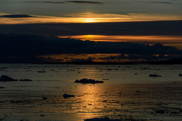 Beautiful Arctic landscape at sunset time.