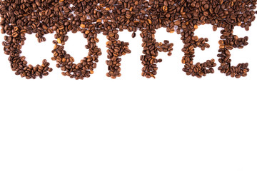 coffee inscription made of scattered coffee beans