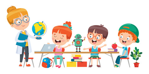 Fototapeta premium Little Children Studying At Classroom