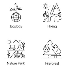 Fototapeta premium Nature and Landscape Line Icons Pack 
