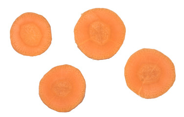 Carrot slices isolated on the white background, top view
