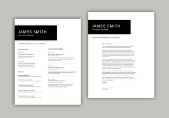 Resume Layout Set with Black Header and Red Accents