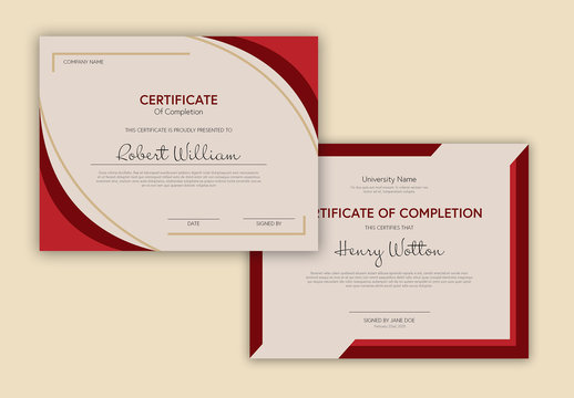 Certificate Layout Set with Red Corner Elements