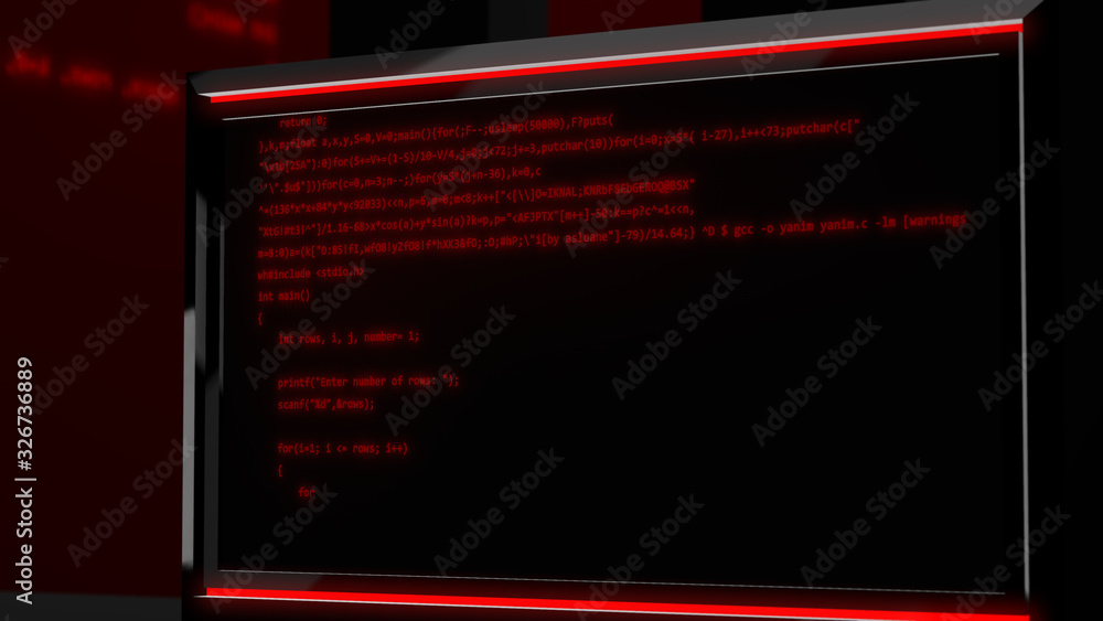Poster bright programming code on a screen put askew