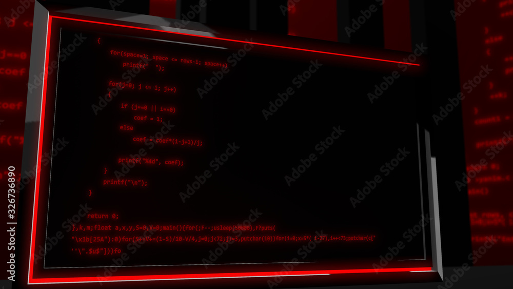 Poster red programming code on a screen put aslant