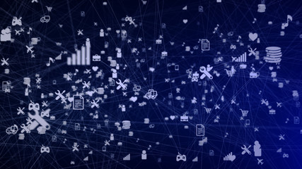 Bright social cobweb symbols in blue background