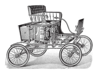 Fototapeta na wymiar Old Steam car - Stanley / vintage illustration from Brockhaus Konversations-Lexikon 1908