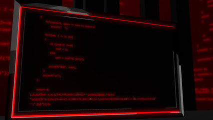 Red programming code on a screen put aslant