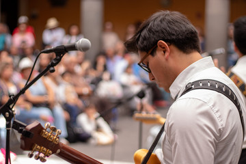 Guitarrista tocando al público