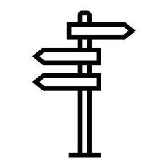 Signpost icon in line style. Guidepost, direction arrows symbol. Milepost, road guide boards.