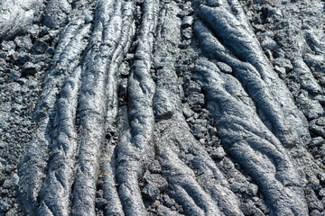 Naklejka premium Cooled pahoehoe lava flow close up Kilauea Volcano Big Island Hawaii 