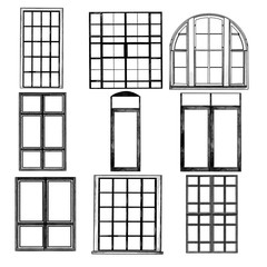 set of Windows in loft style, sketch vector graphics isolated monochrome illustrations © Эдуард Антипов