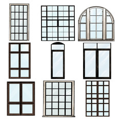 set of Windows in loft style, sketch vector graphics isolated color illustrations © Эдуард Антипов