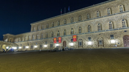 Night view of the palazzo pitti gallery timelapse  in the italian city florence
