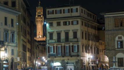 Panoramic view of Piazza Santa Croce night timelapse in Florence, Tuscany, Italy