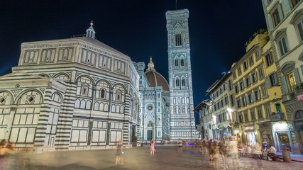 Basilica di Santa Maria del Fiore and Baptistery San Giovanni in Florence night timelapse