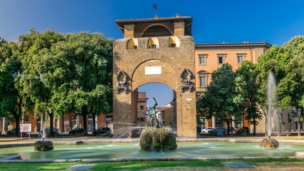 Fototapeta na wymiar Porta San Gallo timelapse on Piazza della Liberta. Popular touristic european destination. Florence city view