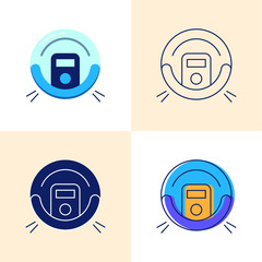 Robot vacuum cleaner icon set in flat and line styles