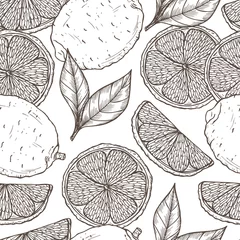 Papier peint Citrons Fond de fruits vecteur. Modèle sans couture de citron dessiné à la main