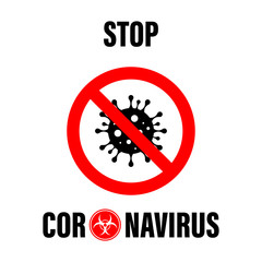 Coronavirus Icon with Red Prohibit Sign, 2019-nCoV Novel Coronavirus Bacteria. No Infection and Stop Coronavirus Concepts. Dangerous Coronavirus Cell in China, Wuhan. Isolated Vector Icon