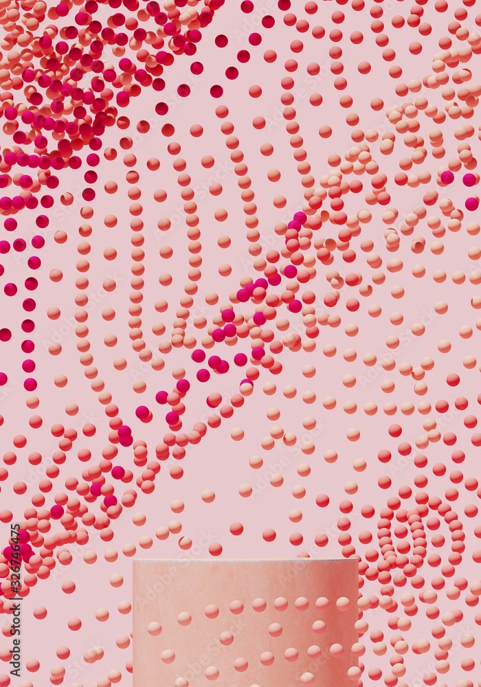Poster abstract background for branding and minimal presentation.coral podium on colorful dot waves geometr