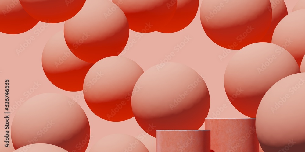 Poster abstract background for branding and minimal presentation.coral podium on coral spheres background. 