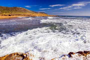 Raging sea on the sea coast in Spain