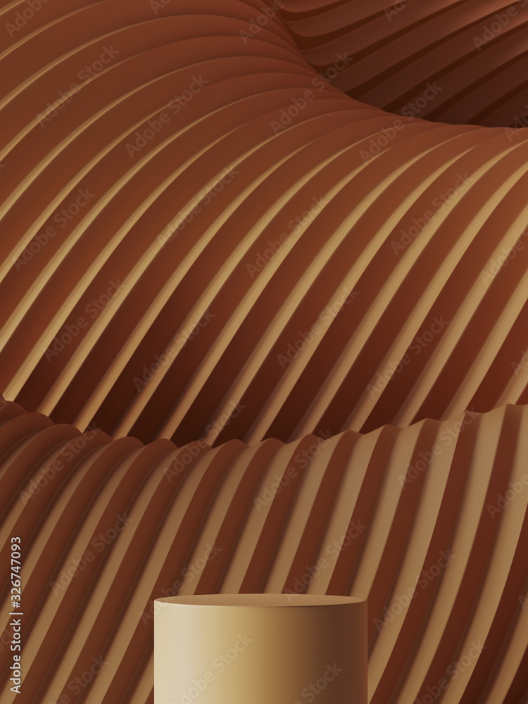 Poster abstract background for branding and minimal presentation. brown podium on folding paper pleated geo