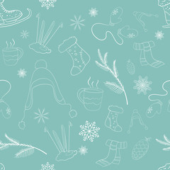 Seamless winter background. Background on the theme of new year and Christmas. Circuit. Vector illustration. Stock vector.