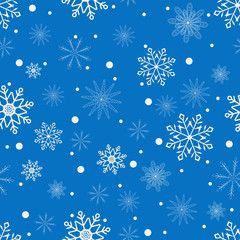 Seamless background of snowflakes on a blue background. White snowflakes. Vector illustration. Stock vector.