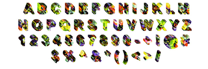 3d illustration character collection. Creative typeset- stylish classic font