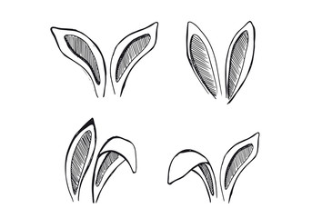 Set of rabbits's ears. Hand drawn illustration.