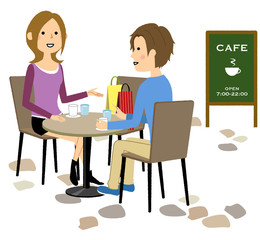 若いカップル　カフェ　おしゃべり