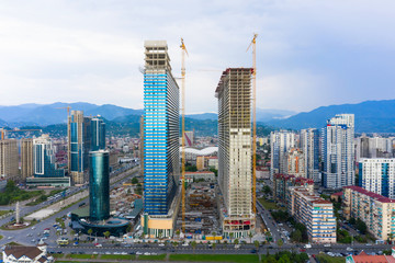 Fototapeta premium Panoramic view of Batumi, Georgia. View of the center of Batumi and The Heroes Alley. The capital of Adjara, Georgia.