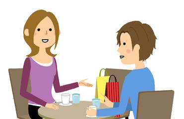 若いカップル　カフェ　おしゃべり