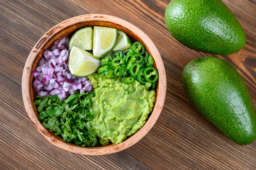 Bowl of ingredients for guacamole