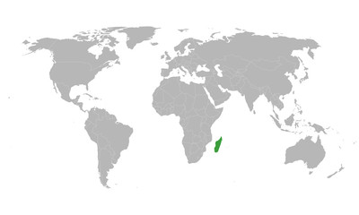 Madagascar highlighted green on world map. Asian country. Perfect for business concepts, backgrounds, backdrop, poster, chart, banner, label, sticker and wallpapers.