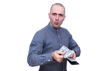 Hair cutted man paying cash
