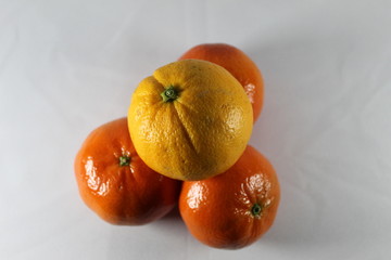 Group of unpeeled mandarins and different colors