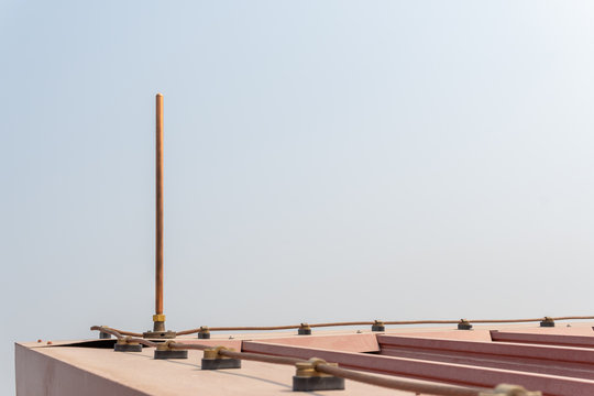 lightning copper rod and cable on roof