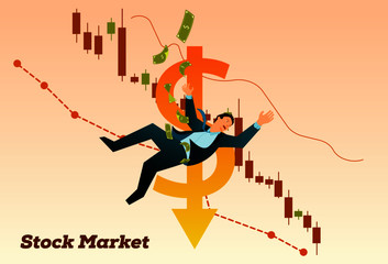 Businessman falls together with the stock market