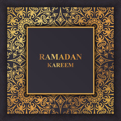 Background with golden mandala pattern. Square greeting card Ramadan Kareem. Vector EPS 10.