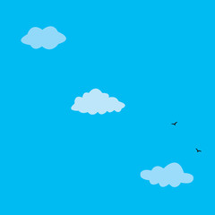 white clouds and birds on blue sky