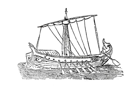 Ancient greek ship with one set of oars on each side