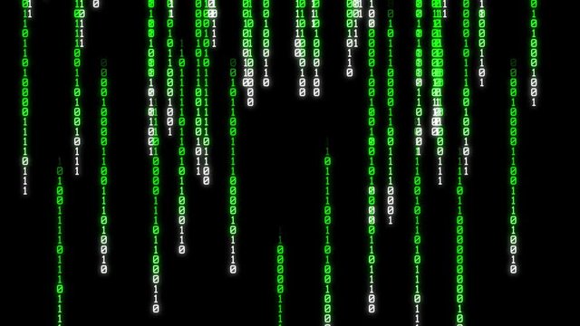 Binary rain, streams of green numbers, 4K abstract background, matrix effect