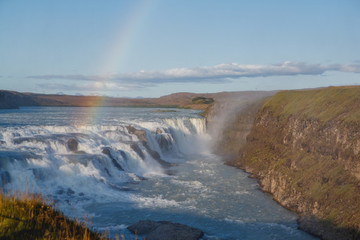 Gullfoss waterfall at sunrise is the biggest waterfall in Iceland, landscape photography