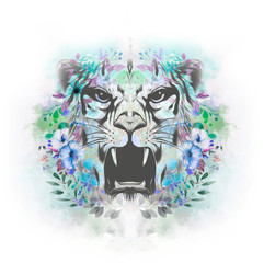 Tiger head with creative abstract element on white background © reznik_val